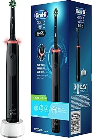 Oral-B PRO 3 3000 CrossAction Elektrische Zahnbürste/Electric Toothbrush, mit 3 Putzmodi und visueller 360° Andruckkontrolle für Zahnpflege, Geschenk Mann/Frau, Designed by Braun, schwarz