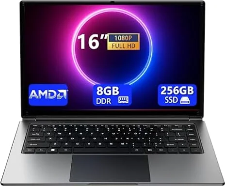 16-Zoll-Laptop,8GB DDR RAM, 256GB SSD tragbarer Laptop,erweiterbar auf 1 TB,AMD A9-9400 Radeon R5 Prozessor bis zu 3,2 GHz,9000-mAh-Akku,USB-3.0-Schnittstelle,Dual-Band-WLAN, Webcam, schlankes Laptops