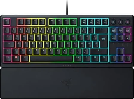 Razer Ornata V3 Tenkeyless - Kompakte Flache Gaming-Tastatur (Mecha-Membran-Switches, Tastenkappen mit Anti-UV-Beschichtung, Beleuchtete Separate Medientasten) QWERTZ DE-Layout | Schwarz