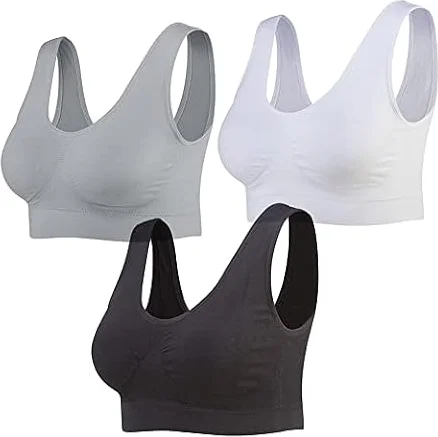 Lemef Damen Seamless Sport BH mit Merfarben Wohlfühl-BH, 1*weiß,1*schwarz,1*grau, 2XL