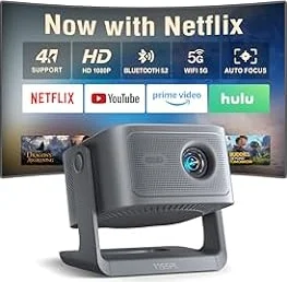[3200ANSI&Offiziell lizenzierte App] Smart Beamer 4K Heimkino, VISSPL 3D Dolby Audio und Autofokus Outdoor Projektor Handy, WiFi6 Bluetooth Video Projektor mit 360° verstellbarem Standfuß