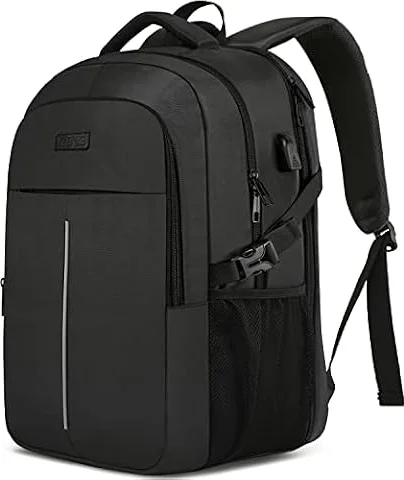 Groß Herren Laptop Rucksack 17 Zoll Laptoptasche für Schule Arbeit mit USB Ladeanschluss Wasserdicht Business Reisen Notebook Tasche Schulrucksack für Männer Frauen Jungen Teenager Schwarz