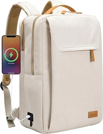 Hp hope Laptop Rucksack Business Rucksack Damen, Rucksäcke Herren 15,6 Zoll Laptop, 22L Handgepäck Reisetasche mit USB-Anschluss, Wasserdicht Backpack Uni Reisen Arbeit Flugzeug, Beige