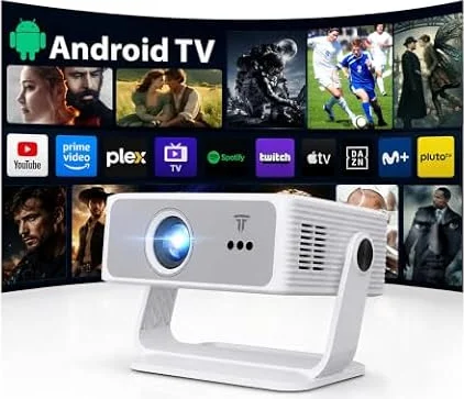 2026 Neue Smart Beamer Integrierte Apps, Android 14, Full HD 1080P Projektor,unterstützt 4K, 25000lumen,Trapezkorrektur, WLAN&BT Beamer Heimkino mit um 270° drehbarem Ständer, Kompatibel Laptop/Handy