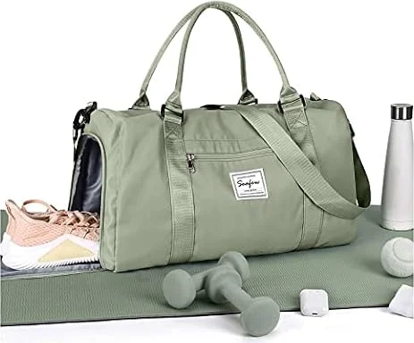 WEPLAN Sport Duffel Bag Damen Herren Sporttasche mit Schuhfach & Nassfach Reisetasche Handgepäck Tasche Sporttaschen Fitness Gym Bag Weekender Travel Bag Schwimmtasche Trainingstasche,A9-Graugrün