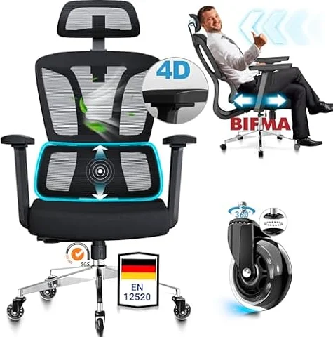MELOKEA Bürostuhl Ergonomisch, Vollverstellbarer Schreibtischstuhl, 200 KG