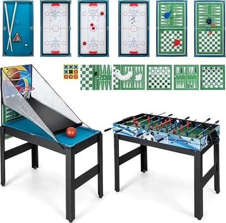 COSTWAY 14 in 1 Spieltisch Set, Tischspiel multifunktional mit Tischfußball Hockey, Billard, Tischtennis, Bowling, Shuffleboard, Schach, Dame & Backgammon, Kombi-Tisch für Kinder Erwachsene (Schwarz)
