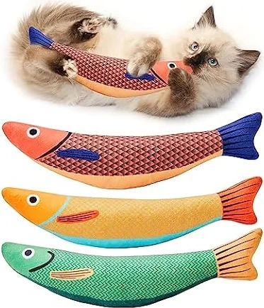 Potaroma Fisch-Kicker für Katzen, 3er-Set mit Katzenminze