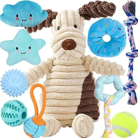 Speedy Panther 10 Stück Welpen Spielzeug Set - Plüsch Hundespielzeug mit Quietscher, Kauspielzeug & Ball für Kleine Hunde - Zahnpflege Welpenspielzeug & Zubehör für Junghunde