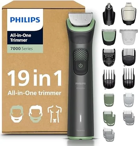 PHILIPS Multigroom 7000 für Herren - All-in-One 19-teiliger Barttrimmer und Haarschneider für Gesicht, Kopf und Körper, selbstschärfende Klingen, 26 Längeneinstellungen (0,5-20 mm), MG7962/30