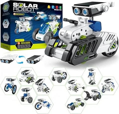 Solar Roboter Spielzeug für Kinder, 12-in-1 Solar Robot Kit Solar oder Wiederaufladbar Batterie Betrieben DIY STEM Bauspielzeug Experimente Spielzeug BausatzJunge ab 8 9 10 11 12 13 Jahren