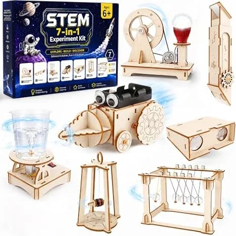 Experimente für Kinder 6+, 7 in 1 Holzbausatz Kinder Experimentierkasten 8