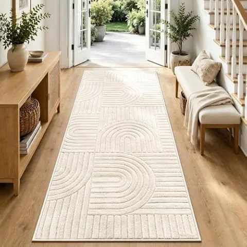 VSIWB Teppich Läufer Flur 80x200 cm Waschbar rutschfest Kurzflor Küchenläufer Flauschiger weiche Moderner Geometrie 3D Effekt Teppiche für Küche Wohnzimmer Schlafzimmer Diele Eingang