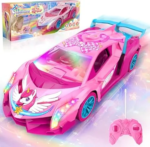 Ferngesteuertes Auto mit Bunten Licht, 2,4GHz RC Car Spielzeug ab 3-12 Jahre Mädchen, Einhorn Geschenke für Mädchen Geschenke 3 4 5 6 7 8 Jahre Kinderspielzeug Spiele Weihnachten Geburtstag Geschenk