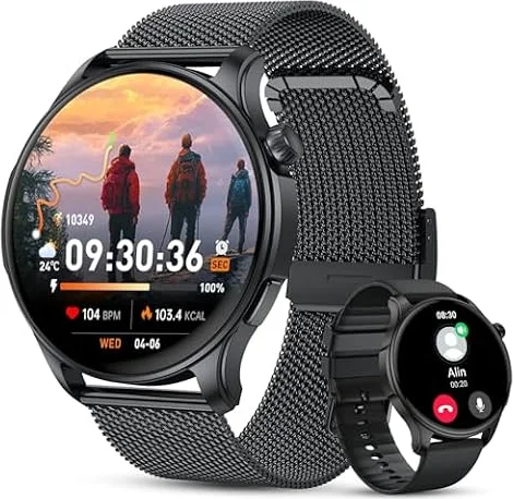 Smartwatch Herren Damen Fitnessuhr mit Telefonfunktion: Bluetooth Anruf Armbanduhr uhr Wasserdicht Fitness tracker Smart Watch mit Herzfrequenz Schlafmonitor Schrittzähler Sportuhr Uhren Android iOS