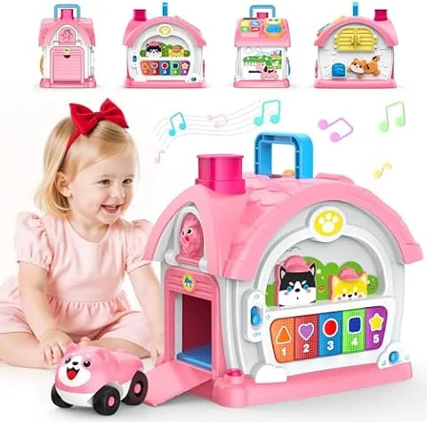 Spielzeug für 1 2 jährige Mädchen: Montessori-Spielzeug für 1 Jahr alt, 6 in 1 Multi-Funktions-Aktivität Haus Baby-Spielzeug mit Musik/Lichter, Geburtstagsgeschenke für 1 2 Jahre alte Mädchen Kind