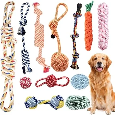 Aoksily 12 Stück Hundespielzeug Set,Welpenspielzeug,Langlebiges Hundespielzeug, Welpe Für Kleine Mittelgroßen Hund Interaktives Spielset Unzerstoerbar BaumwollknotenTau Tier.