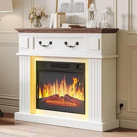 YITAHOME Elektrokamin, 38" Realistischer 3D Flammeneffekt Erwärmungsfreistehender Elektrischer Kamin mit Timer und 24-Farb-LED-Lichtband und Fernbedienung