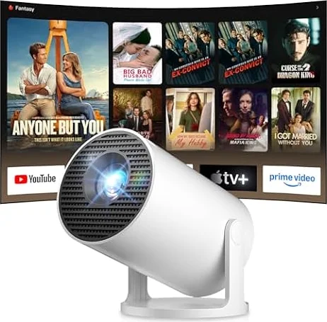 Salange Mini Beamer 2026,4K Unterstützt Smart Projektor Android 14, Tragbarer mit WiFi 6 und Bluetooth 5.4 Auto Keystone, Klein Handy Beamer Heimkino Outdoor,270°Dreh kompatibel,Weiß