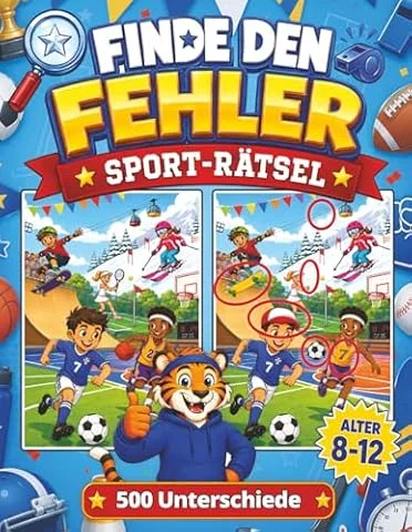 Finde den Fehler Sport-Rätsel für Kinder von 8–12 Jahren: 500 Unterschiede für Kinder mit Fußball, Tennis, Autorennen, Leichtathletik und vielen weiteren Sportarten (Finde den Fehler für Kinder)