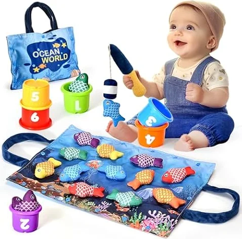 Yitical Montessori Spielzeug ab 1 2 Jahr, Angelspiel kinderspielzeug, Baby Spielzeug für 6 12 18 Monate, Motorikspielzeug Fische Angeln Spiel Lernspielzeug, Geschenk Junge Mädchen