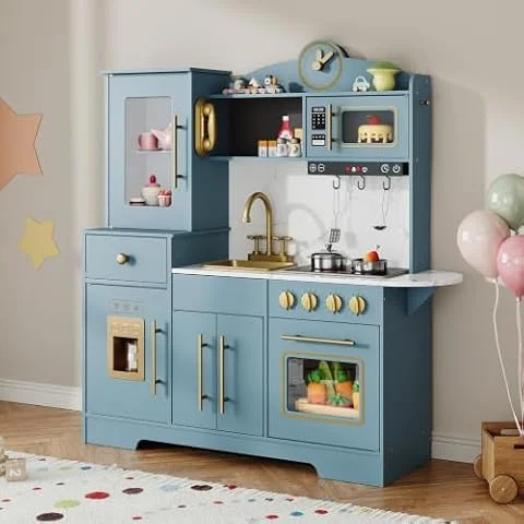 GarveeMore Kinderküche Holz mit Herd, Backofen, Spüle und Kochzubehör