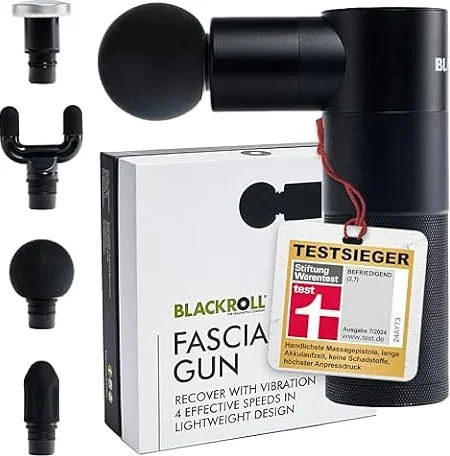 BLACKROLL® FASCIA GUN Massagepistole - Hochwertige Mini Massagepistole mit USB C für Muskulatur und Faszien I 4 Aufsätze mit 4 regulierbaren Stufen I Für Schmerzlinderung & Entspannung