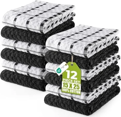 Utopia Towels - 12er Pack Geschirrtücher Küchentücher, 38 x 64 cm Baumwolle Geschirrtüch – Maschinenwaschbar (Schwarz und Weiß)
