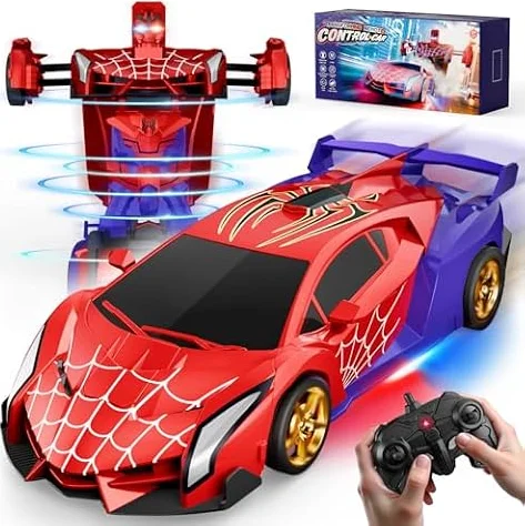 Ferngesteuertes Auto Transform mit LED-Augen & Unterbodenlicht, 2,4GHz Rc Auto & 360° Drehung Roboter, Spielzeug ab 3 4 5 6 7 8 9 Jahre Junge Geschenk Junge 3-12 Jahre Kleine Ostergeschenke Kinder