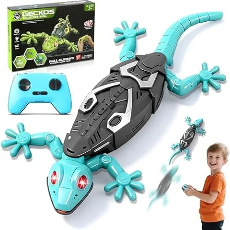 MONKROY Wandkletternder Gecko Ferngesteuerter Spielzeug für Kinder – Wiederaufladbarer RC Klettergecko mit LED Augen 360° Drehbar Stoßfestes Geschenk für Jungen Mädchen ab 3 4 5 6 7 8 Jahren