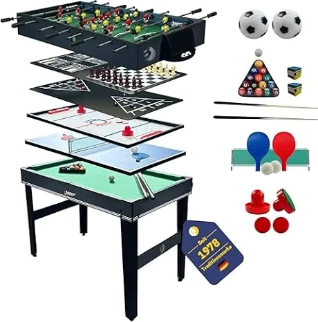 Best Sporting Tischkicker Kinder & Erwachsene 10 in 1 Set I Multigame-Spieltisch I Air-Hockey Tischtennis Billard-Tisch u.v.m. I Tischfußball Kinder I Kicker in 122 x 60 x 81,5 cm (Schwarz)