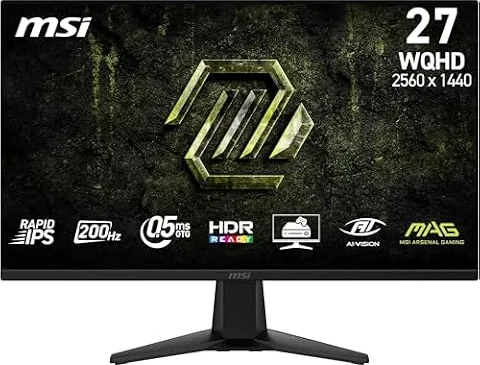 MSI MAG 275QFA E20 – 27″ WQHD Rapid IPS, 200 Hz, 0,5 ms. Mit HDR, G-SYNC-Kompatibilität, AMD FreeSync Premium, AI Vision, Eye Care, HDMI 2.0b, DP 1.4a und rahmenlosem Design in Schwarz