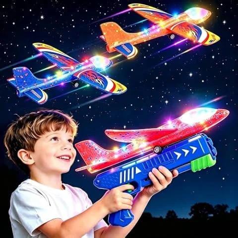 Winstico Flugzeug Spielzeug mit Katapult für Jungen ab 4 5 6 7 Jahre - Styroporflieger & Segelflugzeug, Outdoor Spielzeug für Kinder Garten, Geburtstagsgeschenk & Kinderspielzeug